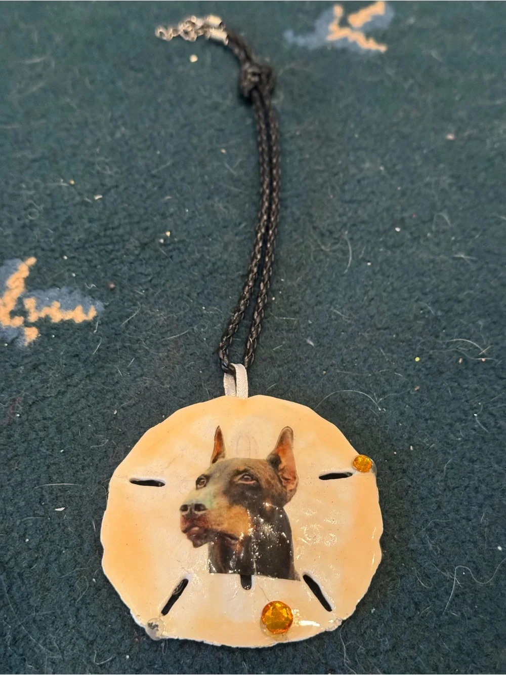 Custom Small Pets Sand Dollar Pendant with Dog Portrait - Cream 2 necklaces